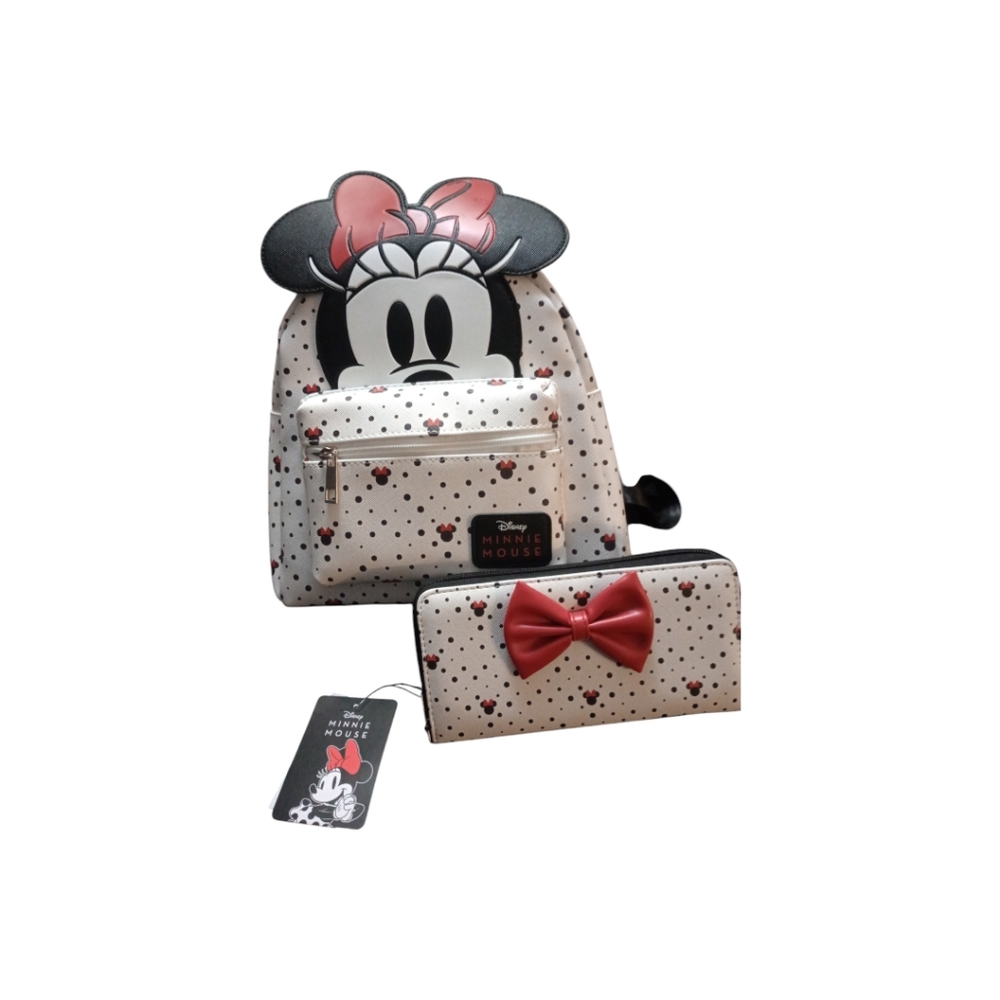Minnie Mouse Backpack & Wallet Set - Black, White, Red NWT